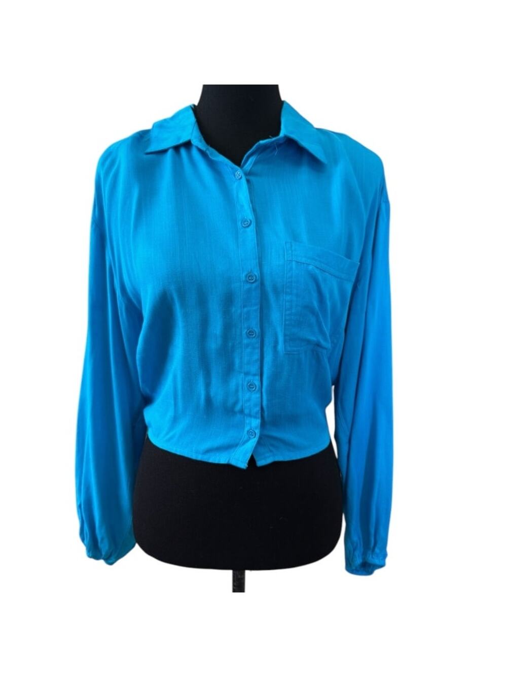 NWT LUSH NORDSTROM Turquoise Long Sleeve Cut-Out Tie Back Button-Up Shirt Size S